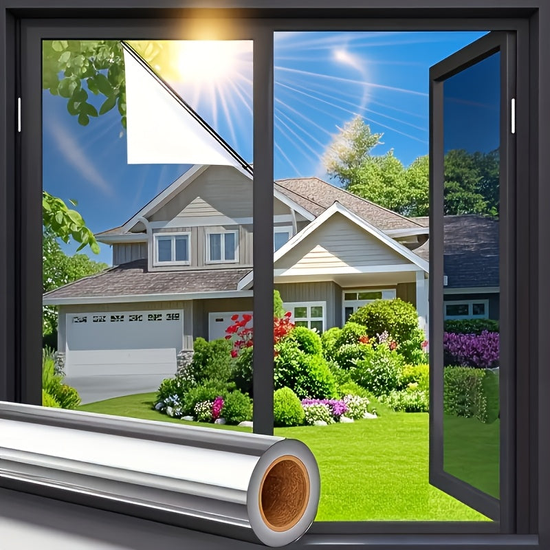 One-Way Privacy Window Film - Sun Blocking, Blocking & Heat Control Static Cling Film, Energy Saving Anti-Glare Reflective Coating No Glue- Easy Install For Home Office Hotel. Anti-Peeping | Glare Reduction Film | Reflective Glass Film(23.6''x118'')