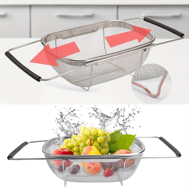 Expandable Stainless Steel Filter with Fine Mesh And Drain Basket - Suitable for Vegetables And Fruits, Kitchen Essentials, Food Safety, Filtered Vegetables, Halloween Gift