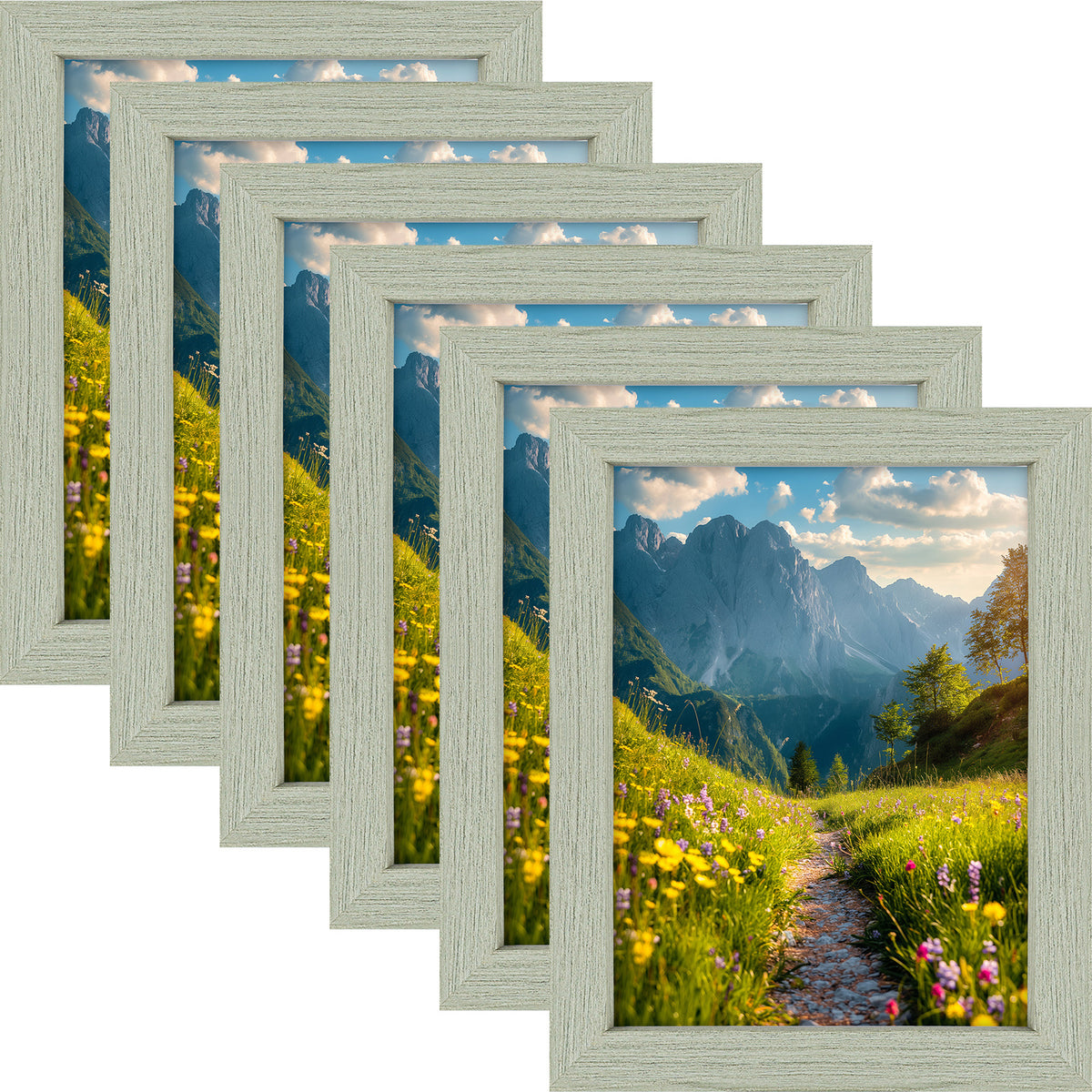 6 Packs 6x8/8x10/9x12/11x14/16x20 Picture Frames Set, Engineered Wood Gallery Wall Frame Set with Plexiglass - Wall Mounting or Tabletop Display