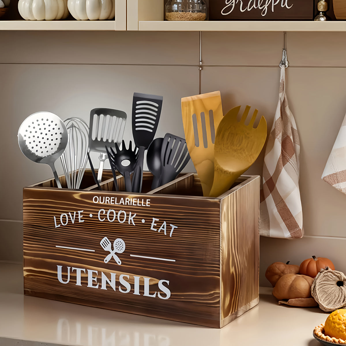 1 Cutlery Storage Box with Grid, Wooden Chopsticks Sorting and Organizing Rack, Kitchen, Bedroom, Desk, New Year and Spring Festival Gift Supplies, for Home Storage and Organization