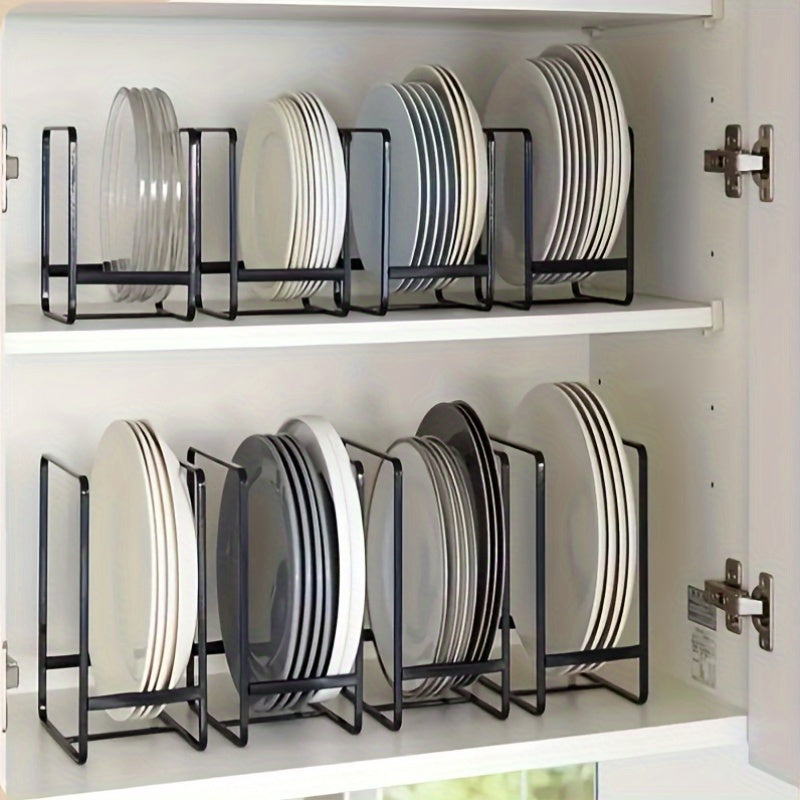 Sleek Black Metal Dish Rack Set - Space-Saving Tiered Shelf Organizer for Kitchen, Durable No-Drill Overhead Mounting, Versatile Plate & Utensil Holder with Pull-Out Design, Ideal for Home Use, Kitchen Organizers, RV Kitchen Bowl Rack