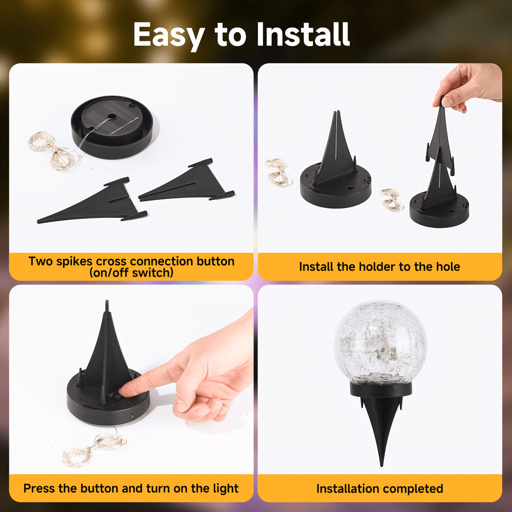 Solar Globe Lights Outdoor, 4-Pack Crackle Glass Garden Spheres with Auto On and Off, 800mAh Battery and LED Lighting for Patios and Holiday Decor