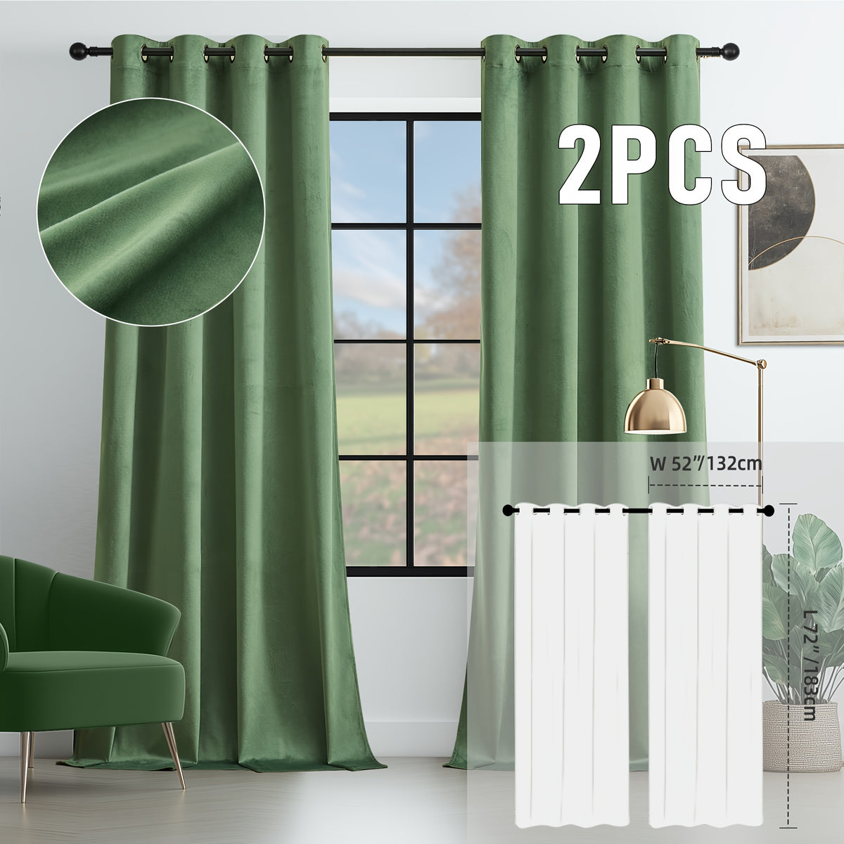 2pcs Velvet Room Darkening Curtains | Vintage Soundproof and Thermal Insulated, Elegant Soft Velvet Grommet Top Curtains for Living Room and Bedroom, Unlined, Solid Color, Fashionable Valentine'S Day Décor