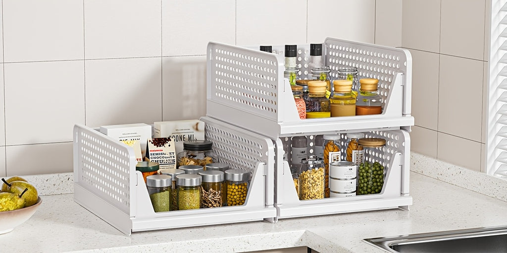 3pcs Stackable Closet Storage Basket, Multifunctional & Foldable Closet Organizer for Bathroom, Kitchen, Laundry Room, And Wardrobe Storage, Space-Saving Clothes Storage Drawer Organizer, Under-Bed Storage, Mounted Closet Systems