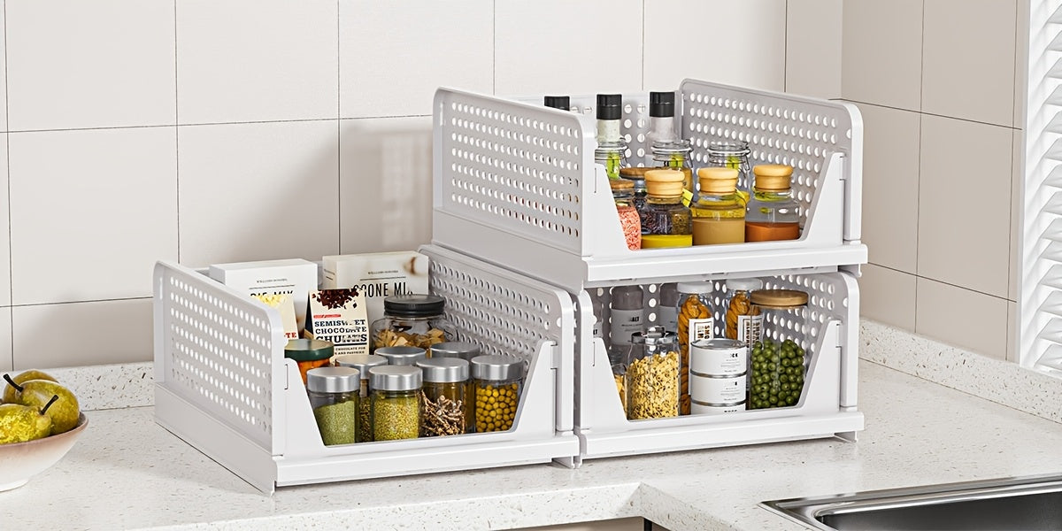 3pcs Stackable Closet Storage Basket, Multifunctional & Foldable Closet Organizer for Bathroom, Kitchen, Laundry Room, And Wardrobe Storage, Space-Saving Clothes Storage Drawer Organizer, Under-Bed Storage, Mounted Closet Systems