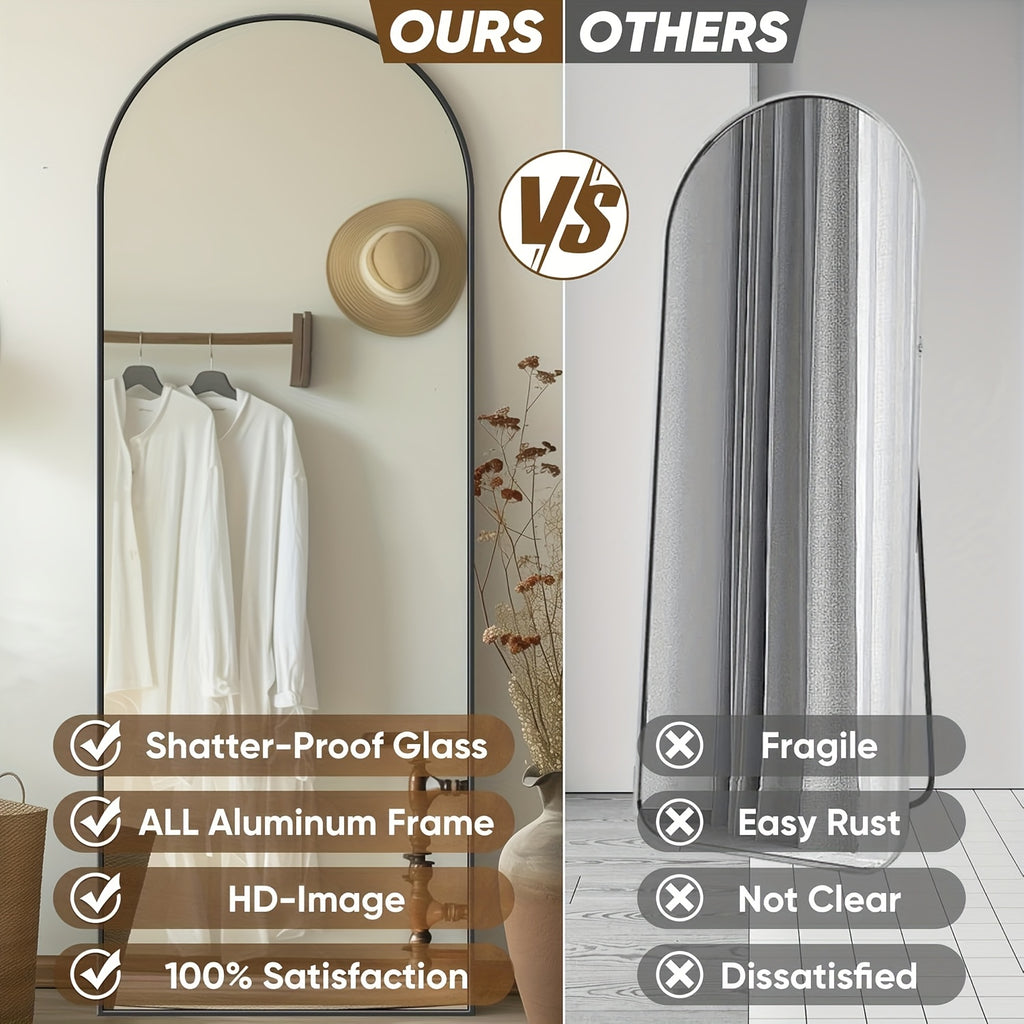 Freestanding Arch Dressing Mirror, Full-Length Glass Mirror with Metal Frame and Floor Stand for Bedroom, Living Room and Cloakroom Decor