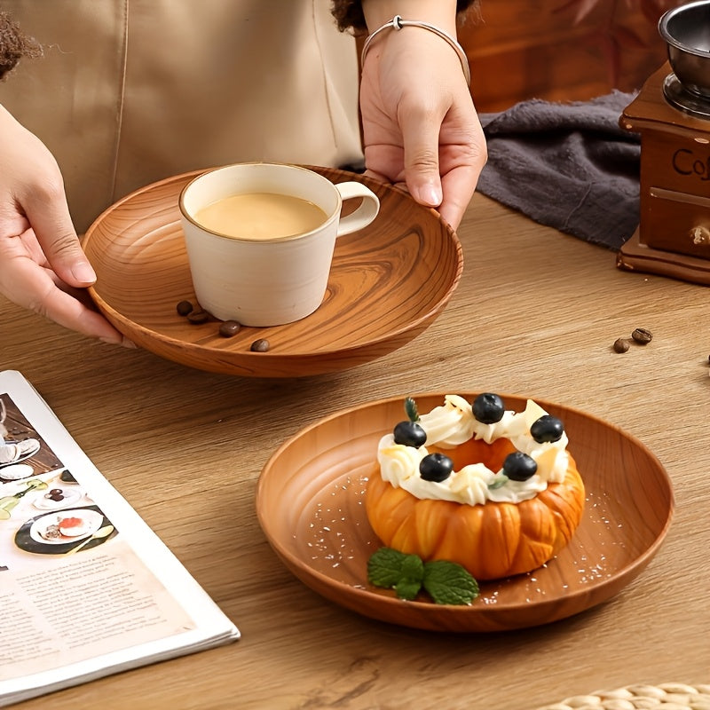 Wood Grain Dinner Plates Set of 10, 7.8 Inch Thickened Plastic Salad and Bread Plates for Breakfast, Sandwiches and Everyday Family Dining