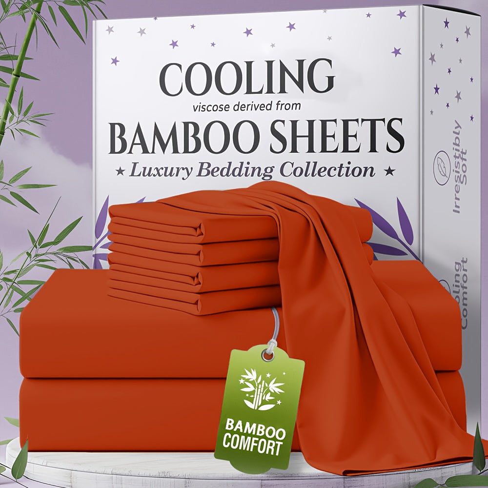 for extra Deep Pocket Bamboo Sheets Set - 4/6pcs Breathable & Cooling Bamboo Bed Sheet Set, Kid Sheet & Pillowcase Sets, Hotel Luxury, Soft Wrinkle-Free For Extra Deep Mattresses, Room Decor