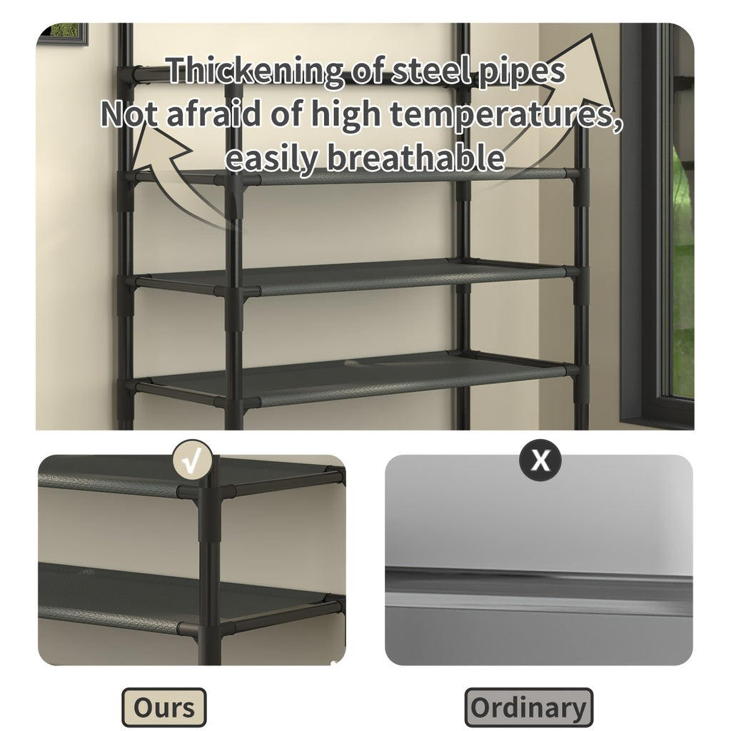 Multifunctional 5-Tier to 3-Tier Shoe Rack, Freestanding Shoe Organizer, Shoe Storage And Organizer, Shelves, with Multi-Layer Storage And 8pcs Double Hooks, Suitable for Living Room, Bedroom, Entrance