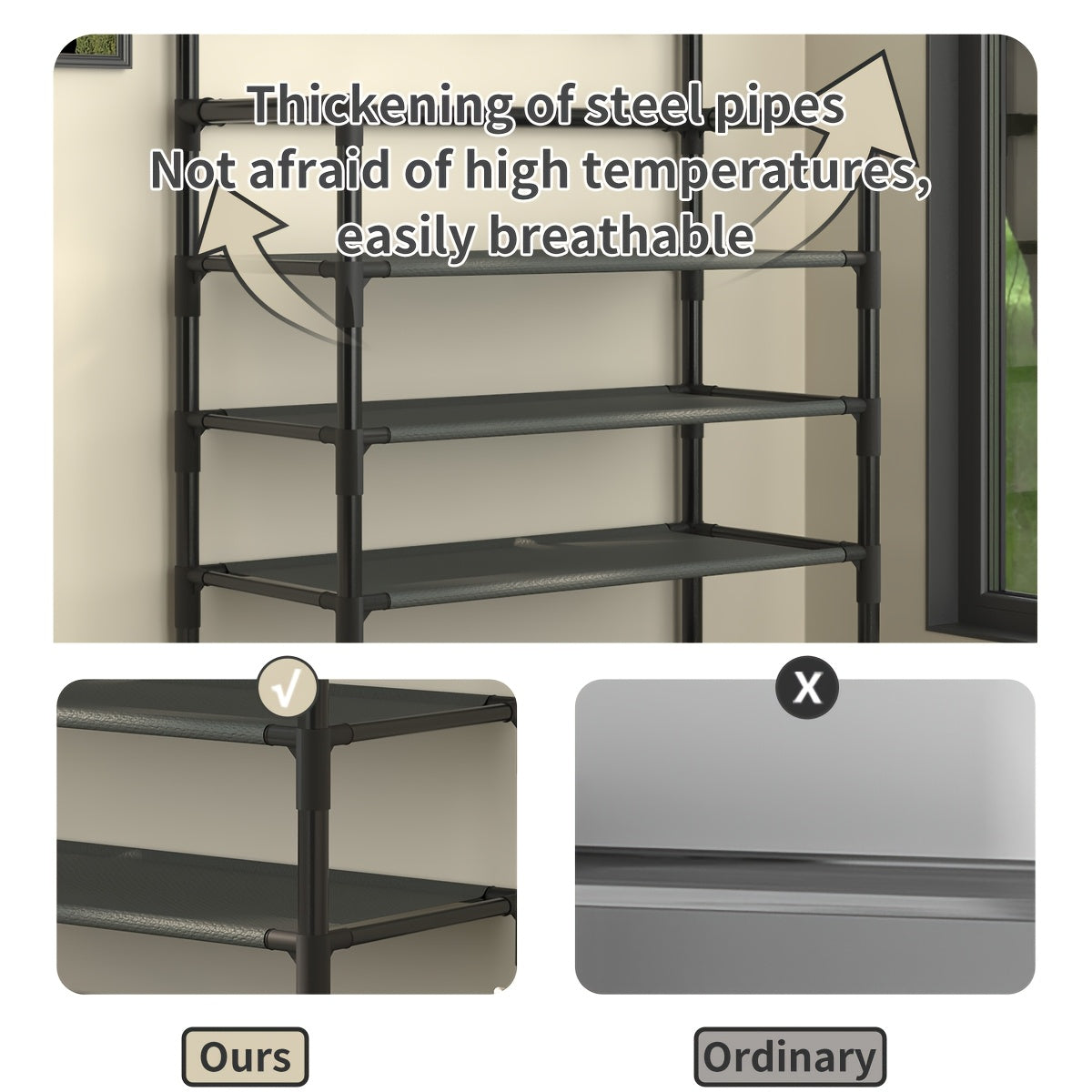Multifunctional 5-Tier to 3-Tier Shoe Rack, Freestanding Shoe Organizer, Shoe Storage And Organizer, Shelves, with Multi-Layer Storage And 8pcs Double Hooks, Suitable for Living Room, Bedroom, Entrance