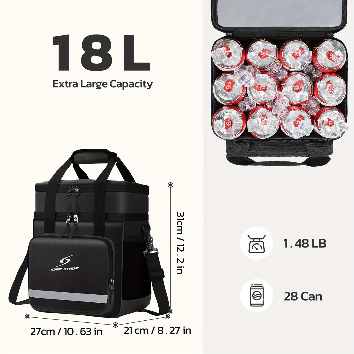 Insulated Leakproof Lunch Cooler Bag for Men & Women - Durable Polyester Square Lunch Tote with Multiple Compartments, Front Pocket & Side Mesh Pockets, Food-Safe Hand Washable for Office, Picnics, Outdoor Activities, Insulated Lunch Bag, Meal Prep Storag