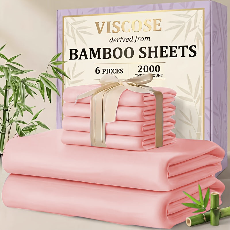 4/6pcs Cooling Bamboo Sheet Sets - Queen Size Soft 2000TC Luxurious Hotel Sheets, Luxury Kids Fitted Sheet, with 16-Inch Deep Pocket, Kids Sheet & Pillowcases And Breathable Night Sweats, Suitable for All Seasons, Twin/Full/Queen/King
