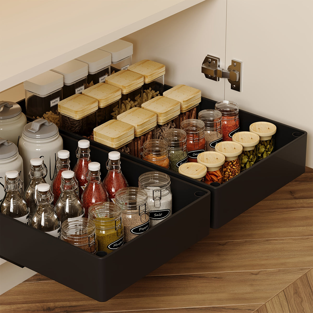 2Pcs Open Storage Bins, Boho Style Plastic Cabinet Organizer, Pull-Out Removable Slide-Out Organizer for Kitchen, Bathroom, Pantry, Cabinets