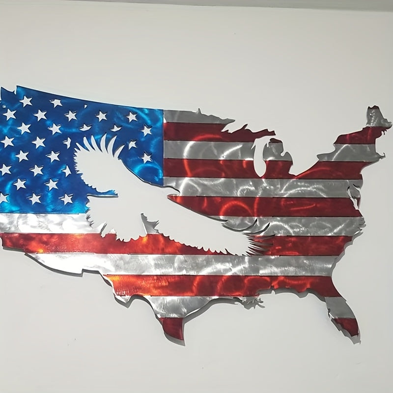 2D Flat, 2D Flat National Flag Metal Wall Art Paired with The Bald Eagle Exudes Grandeur. Ideal Fourth Of July Decor And Gift for Homes, Living Rooms, And Men., 2D Flat