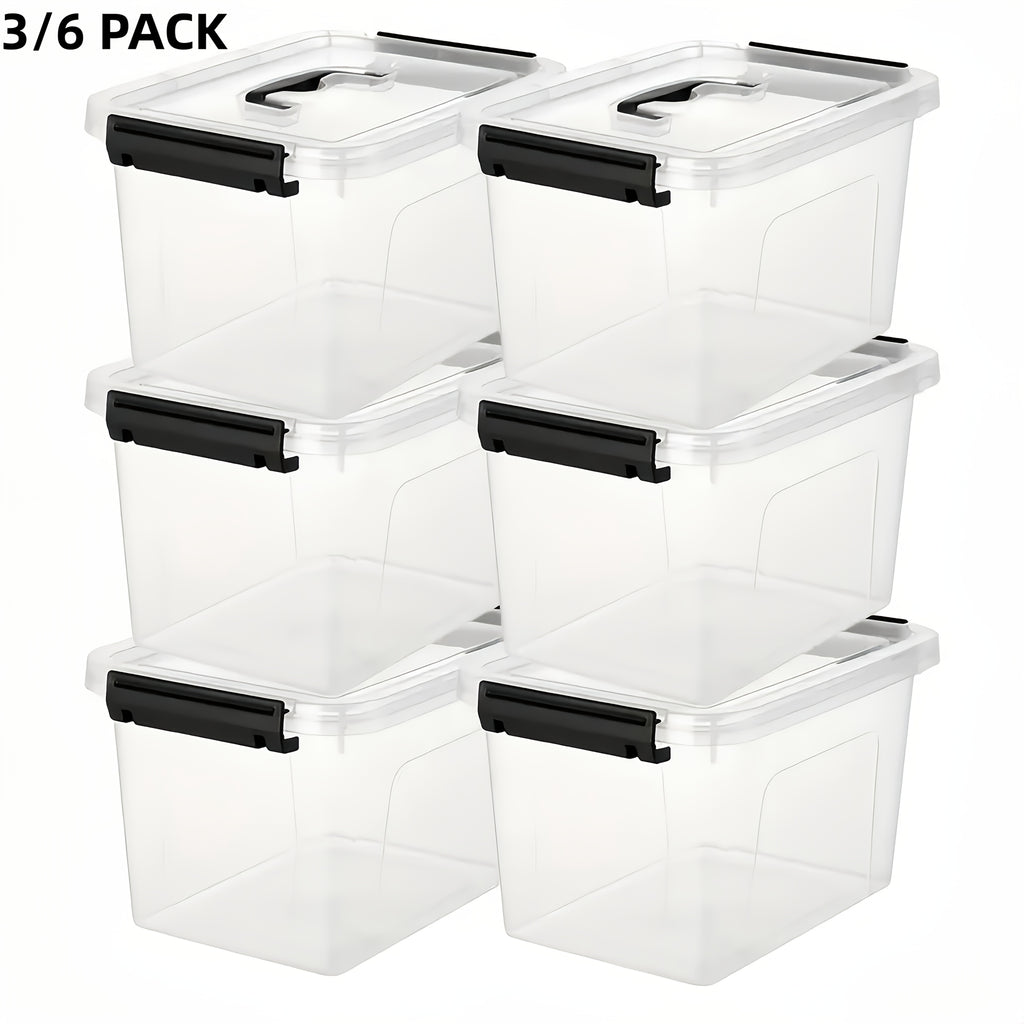 3/6-Pack Clear Plastic Storage Boxes With Locking Latches, Stackable Organizer Containers For Home Office Closet Organization, Heavy-Duty & Space-Saving Bins, 6QT Multipurpose Lockable Design, The Best Gifts For Thanksgiving And Christmas