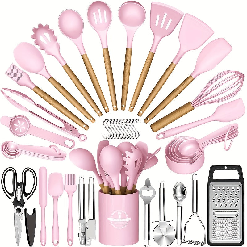 37/44pcs Complete Silicone Kitchen Cooking Utensil Set, Ultra Cost-Effective All-In-One Kitchen Gadgets, High Heat Resistant Non-Stick Cookware Tools, Dishwasher Safe, Ideal for Cooking Beginners And Kitchen Enthusiasts, Perfect Holiday Gift