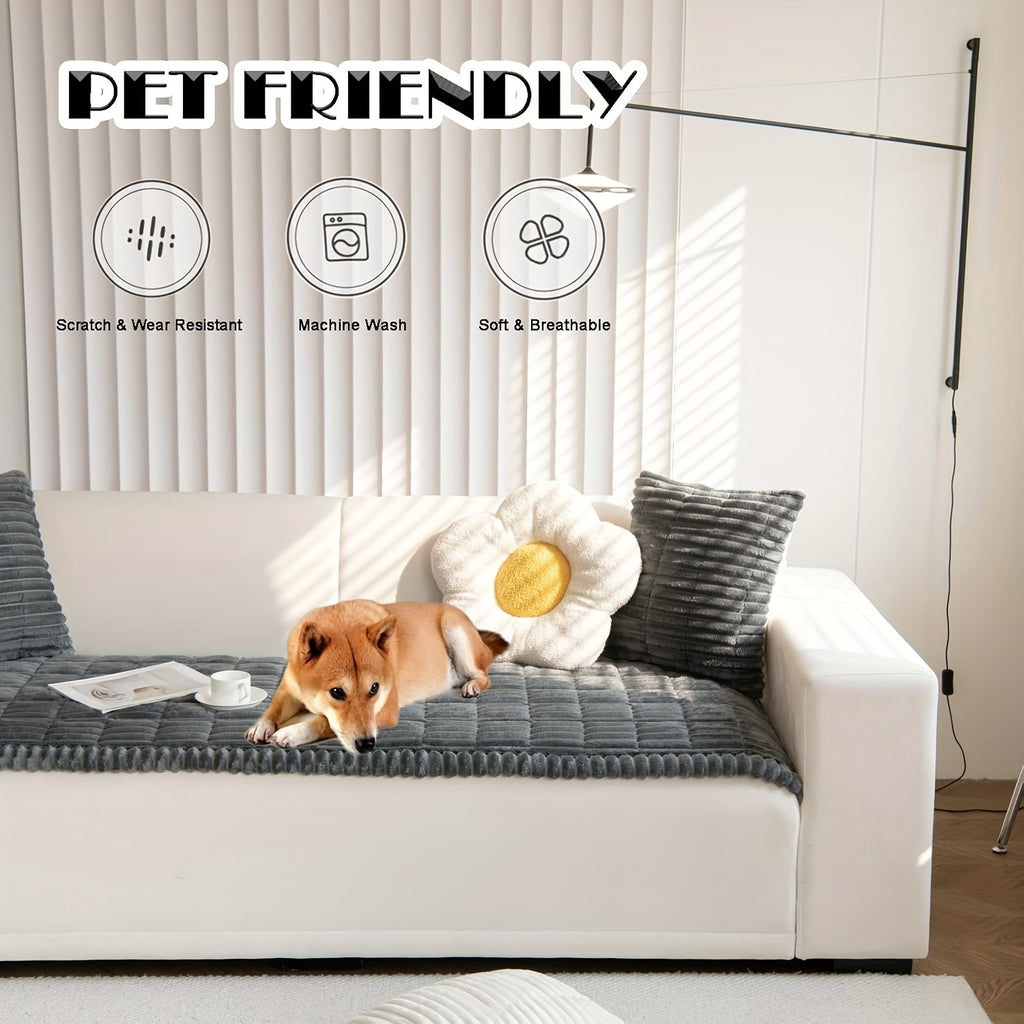 1pc Modern Corduroy Soft Couch Cover Washable, Non Slip Durable Plush Sofa Covers for 2/3/4 Cushion Couch Sofa L Sharped Sofa Slipcover, Thickened Cozy Furniture Protector Bedside Mat, Warm Sitting Pad for Any Seasons, Christmas Home Decor