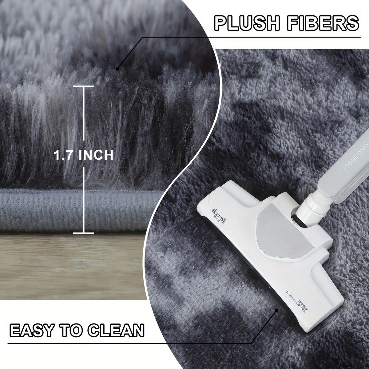 Velvet Shag Area Rug, Soft Fluffy Indoor Carpet with Latex Grip Backing in Solid and Tie-Dye Colors for Living Room and Bedroom Decor