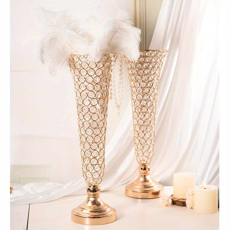 Two Crystal Vases, Standing 20 Inches Tall, Perfect for Centerpieces on Dining Tables, Wedding Celebrations, Birthdays, And Home Decoration