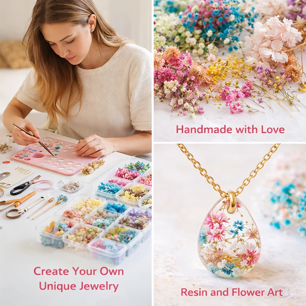 4 Boxes of Mixed Dried Flower Bouquet Sets - Decorative Materials with Dried Flowers And Leaves, Suitable for Resin Jewelry, Art Crafts, And Holiday Decorations (Includes a Greeting Card)