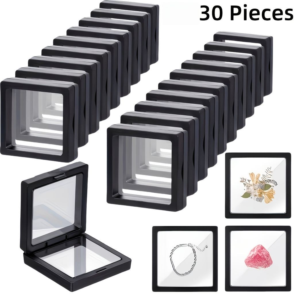30pcs Black Plastic Frame 3D Floating Jewelry Display Boxes with Clear Panels, Secure Clasp Closure & Fabric-Lined Interior, Home And Jewelry Making Organizer, Jewelry Boxes, Coin Collector'S Choice, Best Gifts for Independence Day