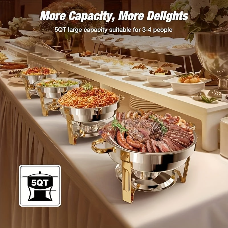 6/9 QT Chafing Dishes for Buffet 1/2/4 Pack, Round Chafing Dish Buffet Set, High Grade Stainless Steel Buffet Food Warmers Sets for Catering Events Parties Dinners with Complete Set, Golden And Silver, solely for Cooking