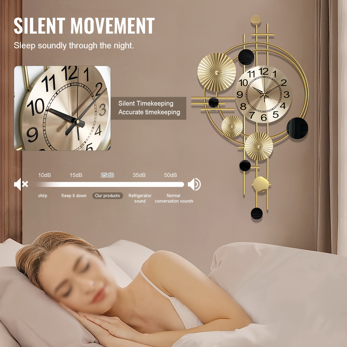 Metal Wall Clock Decorative 3D Metal Wall Art Clock for Living Room Bedroom Creative Modern big Wall Clock Decor with Silent No-Ticking 30.7 X 17.7 inch