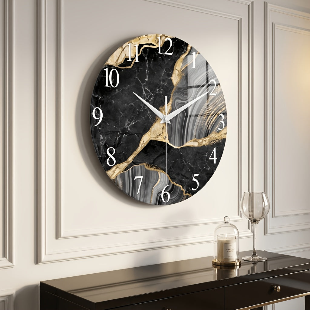 Modern Large Glass Wall Clock - Marble Texture, Silent Non-Ticking, AA Battery Powered (Batteries Not Included), for Modern Living Room, Bedroom, Kitchen, Office Wall Decor, Christmas And Housewarming Gift, Modern Living Room Decor, 12-24 Inch