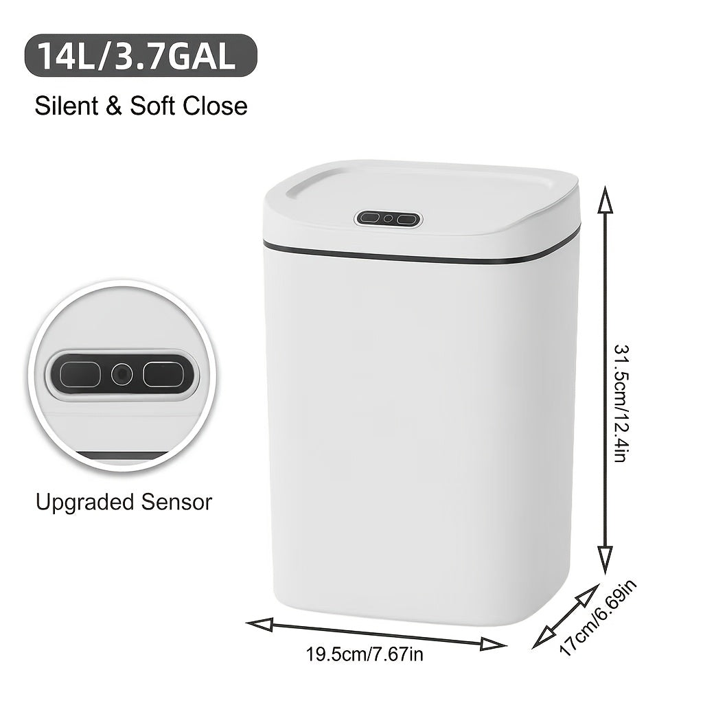1pc Bathroom Motion-Sensing Smart Trash Can, Smart Trash Can, Lidded Touchless Trash Can, Minimalist Style, Suitable For Home, Kitchen, Office, Bathroom, Outdoor Use, Kitchen Waste Solution