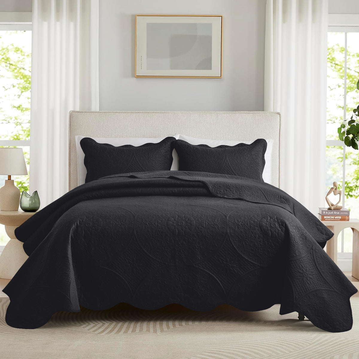 3pcs Luxury Quilted Bedspread Set – Oversize Quilt Coverlet Soft & Cozy Floral Bedspread with Pillow Shams, Breathable Lightweight for Bedroom & Guest Room Decor