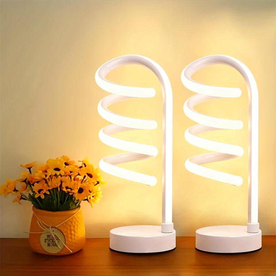 Bedside Table Lamp for Bedroom - 2/1 Pack Touch Lamp USB C Charging Ports, 3 Way Dimmable Modern Minimalist Dimmable Spiral Table Lamp for Living Room, Desk, LED Bulb Included (Black/White)