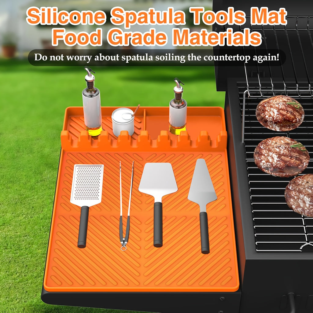 Blackstone Silicone Griddle Tools - Spatula Mat with Drip Pad, Grill Utensil Holder, Side Shelf Mat for Kitchen, Cooking, Countertop, Griddle Additions