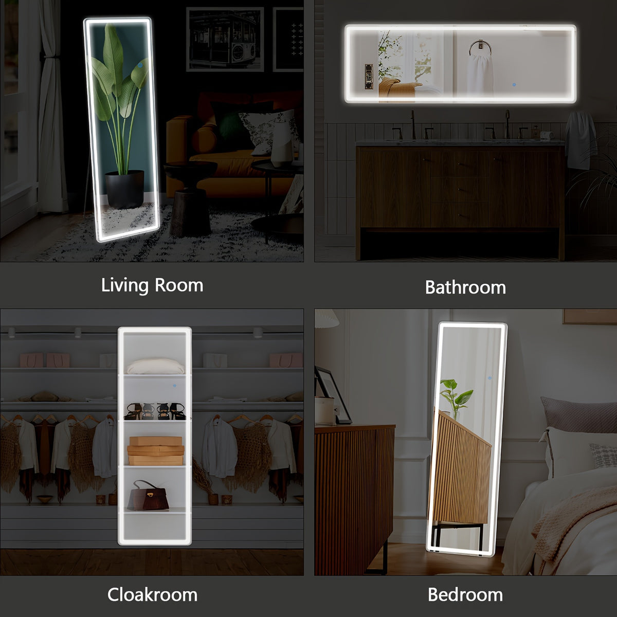 SMUG 64 X 21 Inch Mirror Full Length Standing Mirror with LED Lights, Lighted Floor Mirror with Stand, W/Dimming And 3 Color Lighting, Wall Mirror Full Length Aluminum Alloy Thin Frame