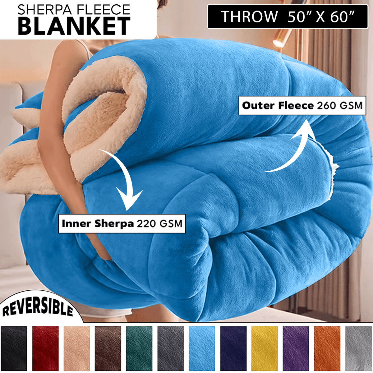 480GSM Heavy Sherpa Fleece Blanket – Double-Sided Warm Throw for Couch, Bed, Office and Travel, Reversible All Season Comfort, Room & Sofa Decoration, Holiday Gift, Sofa Blankets