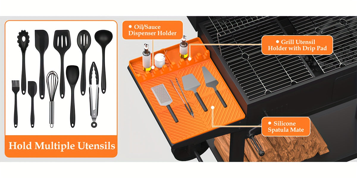 Blackstone Silicone Griddle Tools - Spatula Mat with Drip Pad, Grill Utensil Holder, Side Shelf Mat for Kitchen, Cooking, Countertop, Griddle Additions