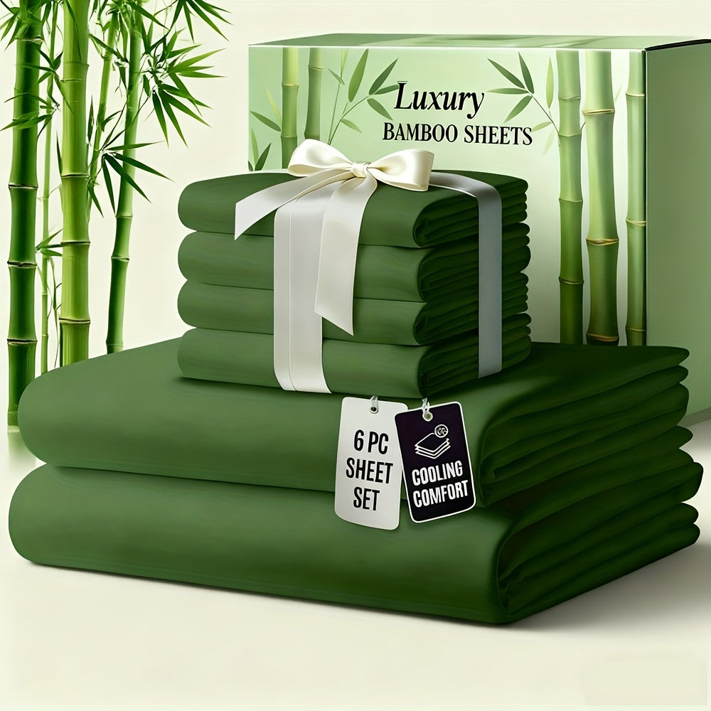 Cooling Viscose Sheet Set with Bamboo-Derived Fabric, 6-Piece Soft Breathable Twill Bedding with Deep Pocket Fitted Sheet for Twin Full Queen and King Beds