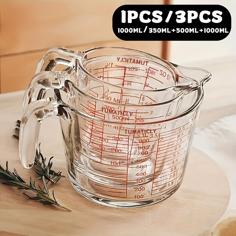 1/3pcs Glass Measuring Cups, 11.83oz 16.91oz 33.81oz Transparent, Ergonomic Handle Design, Tempered Glass, Dishwasher, Freezer, Microwave And Preheat Oven Safe