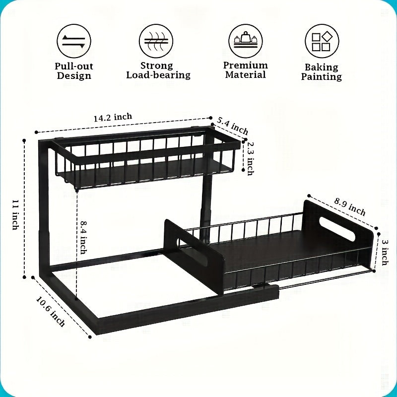 Under Sink Organizer, Pull Out Cabinet Organizer 2 Tier Slide Out Sink Shelf Cabinet Storage Shelves, Under Sink Storage for Kitchen Bathroom Cabinet