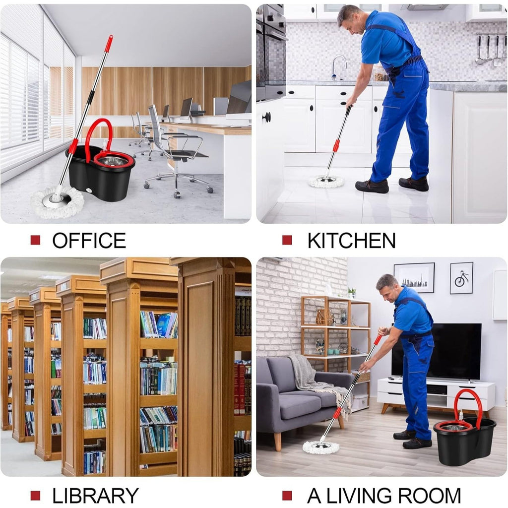 Spin Mop and Bucket with Wringer Set, 360° Spinning Mop Bucket System with 4 Microfiber Mop Replacement Heads and Stainless Steel Adjustable Handle for Floor Cleaning