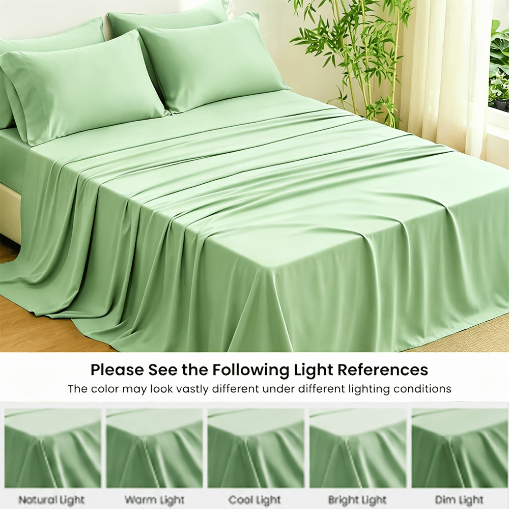 [Deep Sleep] 4/6pcs Bamboo Bed Sheet Set, Luxury Soft & Cooling Sheet Set For Hot Sleepers, 5 Star Hotel Experience Bed)Child Sheets Sets Deep Pocket Up To 16"Breathable Bedding For Room, Hotel 2200TC Bedding Sheets Queen Bed Sheets W/ Random Color