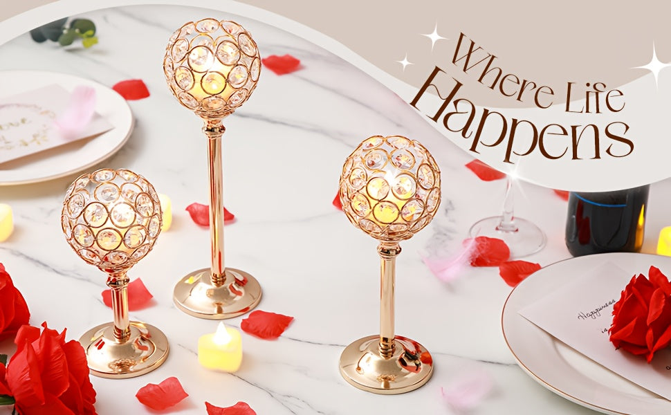 3pcs Crystal Candle Holder, Windproof Candle Holder, Christmas, Halloween Candlelight Dinner Photo Props, Wedding Anniversary Wedding Decoration, Home Hotel Decoration, Birthday Gift, Suitable for Table Center Decoration, Wedding, Catering