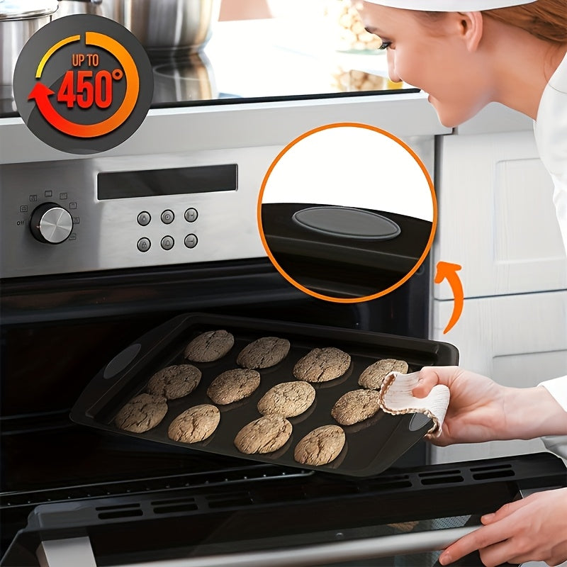 2/3/6/12/23pcs Non-Stick Baking Sheet Set, Assorted Size Cookie Trays with Orange & Blue Silicone Handles, in Gray, Black & Golden, Stackable Bakeware for Baking & Roasting