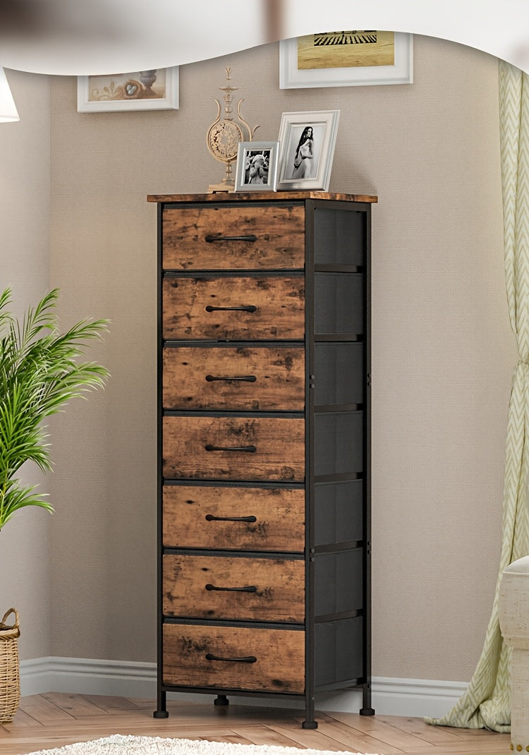 Tall Fabric Drawer Dresser, 6 or 7 Drawer Vertical Storage Organizer in Black, Brown, White or Gray for Bedroom Clothes, Closets and Entryways