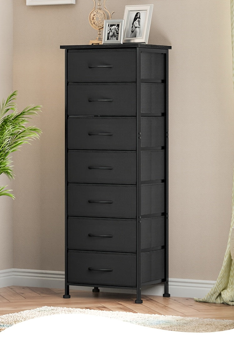Tall Fabric Drawer Dresser, 6 or 7 Drawer Vertical Storage Organizer in Black, Brown, White or Gray for Bedroom Clothes, Closets and Entryways