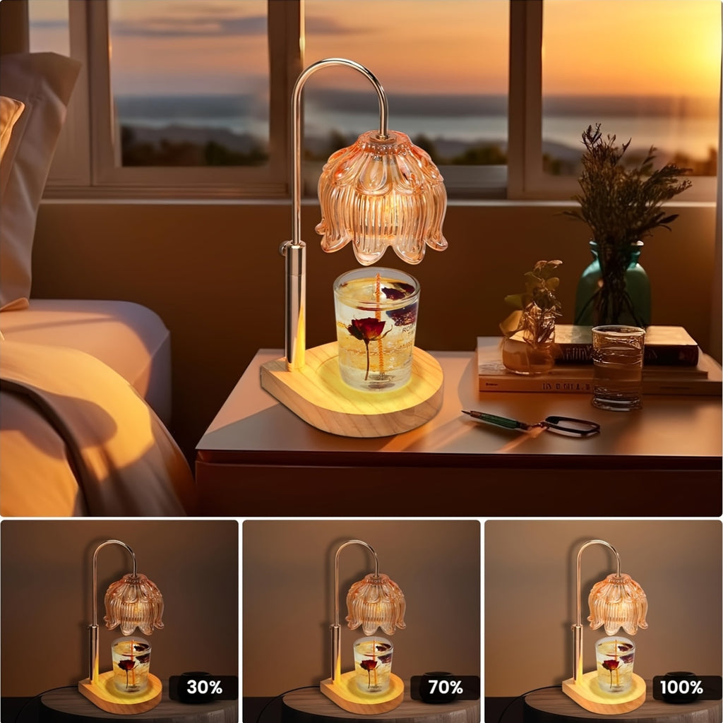 Wax-Melting Lamp, Candle Warmer, Crystal Candle Wax Warmer with 2/4/8-Hour Timer, Adjustable Temperature, Electric Candle Warmer Suitable for Scented Jar Candles, Elegant Homevalley Lily Shape, Father'S Day Gifts, Bulb Not Included