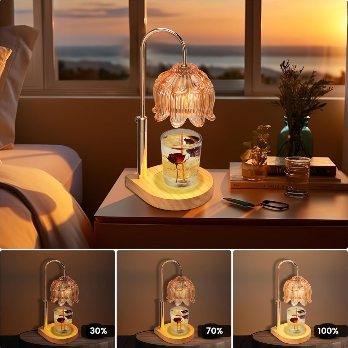 Wax-Melting Lamp, Candle Warmer, Crystal Candle Wax Warmer with 2/4/8-Hour Timer, Adjustable Temperature, Electric Candle Warmer Suitable for Scented Jar Candles, Elegant Homevalley Lily Shape, Father'S Day Gifts, Bulb Not Included