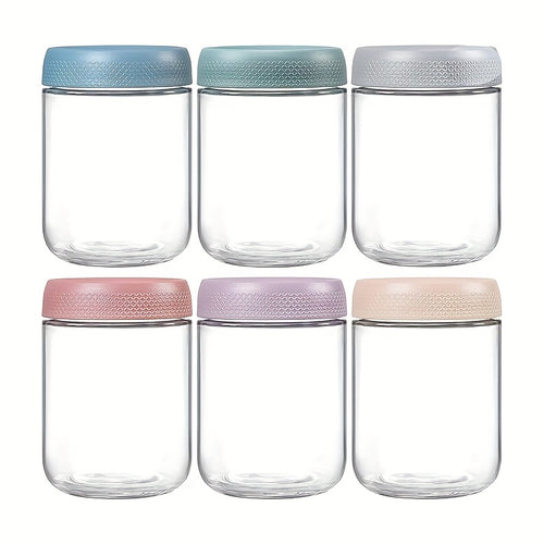 16 oz Overnight Oats Containers, 6-Pack Wide Mouth Glass Jars with Airtight Lids for Breakfast Meal Prep, Yogurt, Salads, Snacks and Pantry Storage