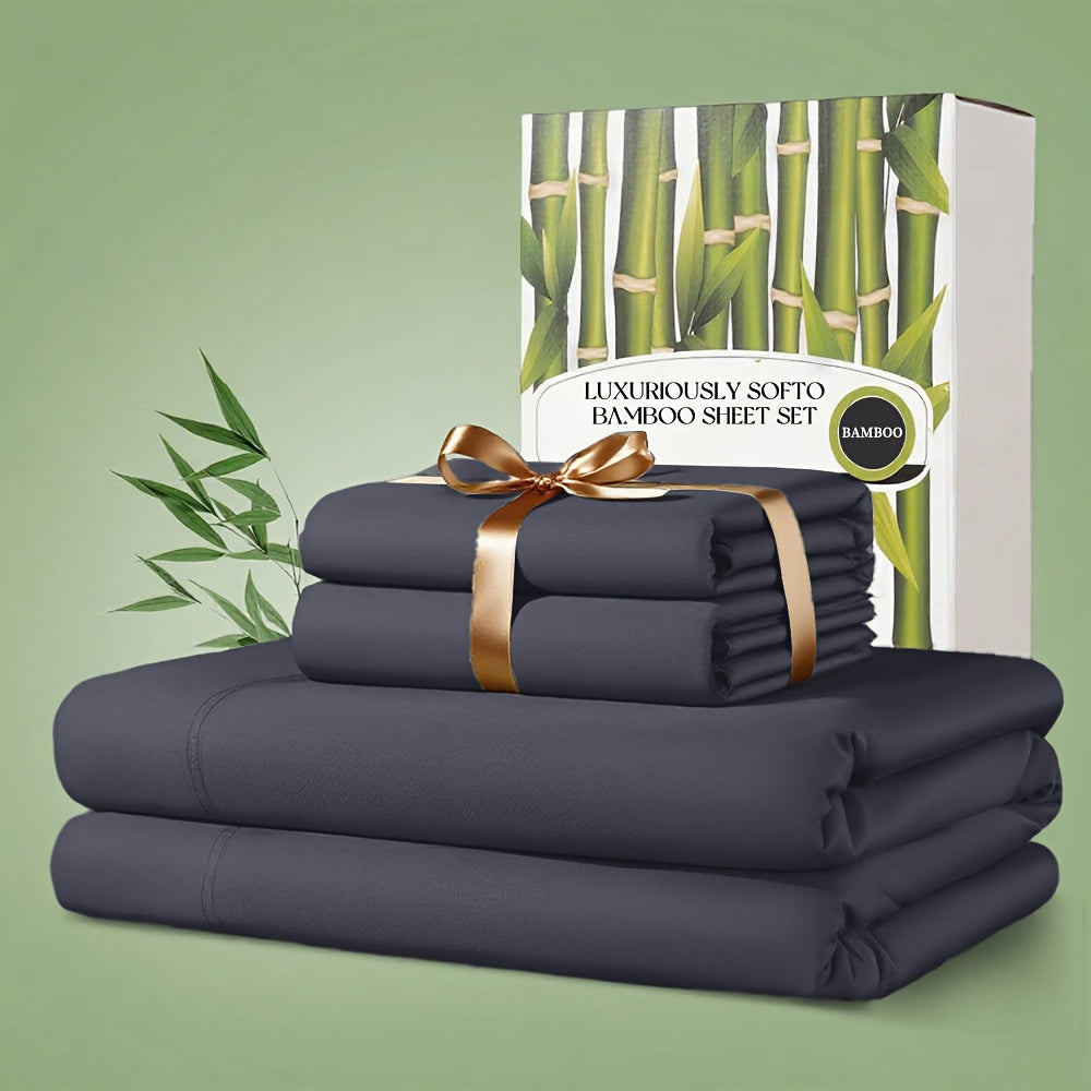 4pcs Bamboo Bed Sheet Set, 2200 TC Cooling Fabric, Bamboo Fitted Sheet Set, Extra 18"-24" Deep Pocket, Cooling & Breathable with Smooth Feel, Queen Size Sheets Ultra Soft for Hot Sleepers, Shrink, Fade Wrinkle Resistant, Hotel Quality Bamboo Sheets
