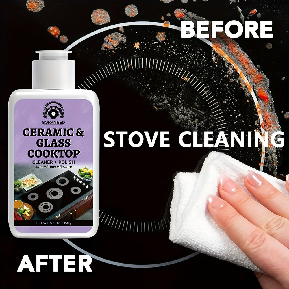 Fast-acting Ceramic Stove Cleaning Kit, A Fast-acting Stovetop Cleaner That Removes Burnt-on Grease And Stains Without Leaving Scratches. Gentle Ingredient, Non-irritating And Non-pungent, No Toxic Residue, A Healthier Home Clean Supplies And Produc