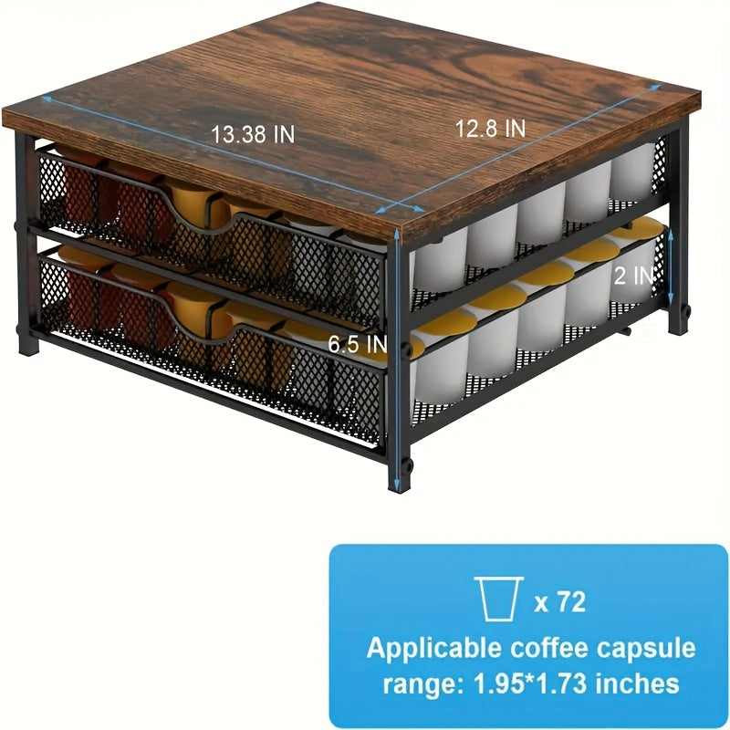 Counter Coffee Pod Holder, K Cup Storage Drawer Holder, K Cup Capsule Storage Pod Storage Box, Coffee Site Capsule Storage With Sliding Basket, Brown